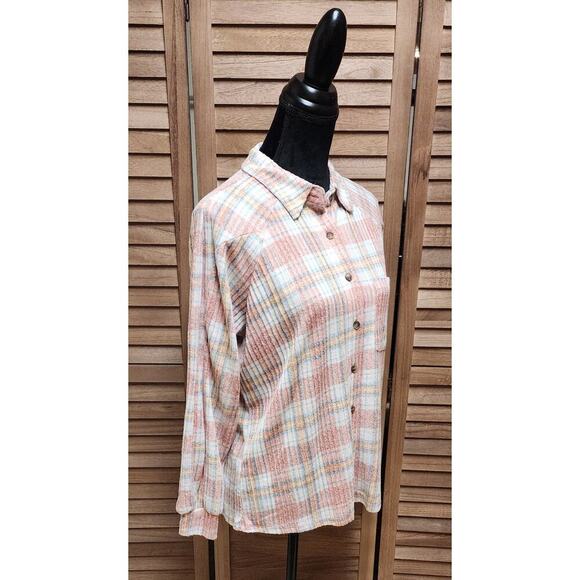Modish Rebel Womens Size XS Pink Button Up Plaid Shirt Soft Long-Sleeve Blouse - Picture 2 of 7
